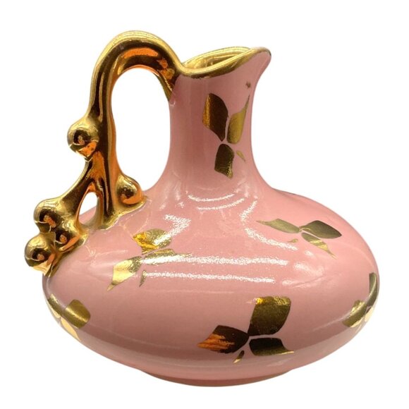 Vintage Le Pere 1950s Pink & Gold Bud Vase Pitcher 3.5"H X 3.75"W - Picture 3 of 5